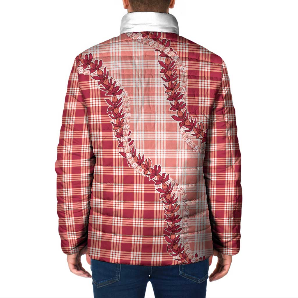 Red Hawaii Palaka Padded Jacket Hawaiian Pikake Lei