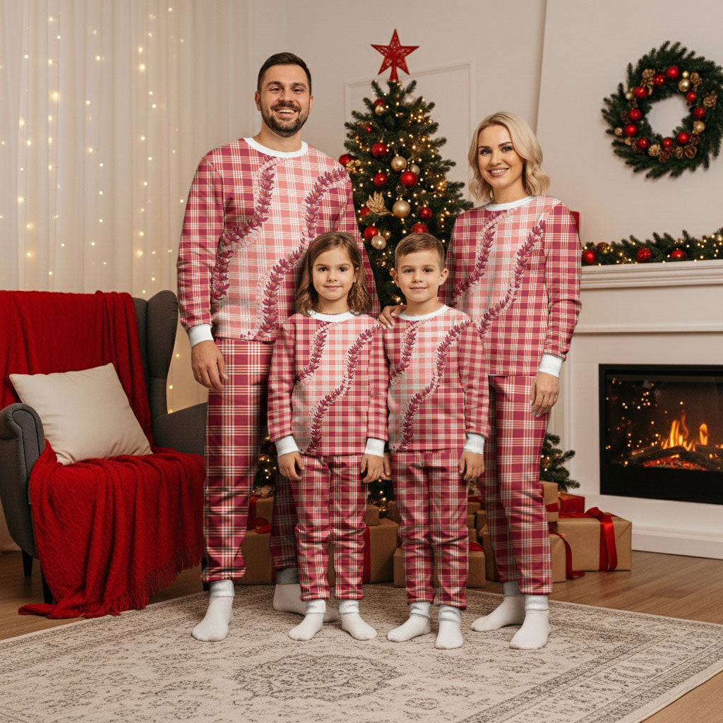 Red Hawaii Palaka Christmas Pajama Set Hawaiian Pikake Lei