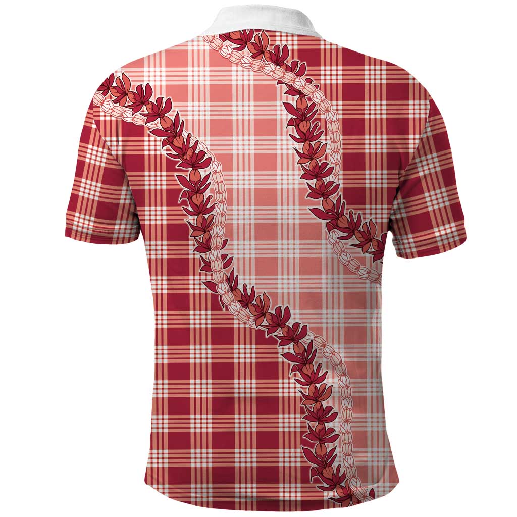 Red Hawaii Palaka Polo Shirt Hawaiian Pikake Lei