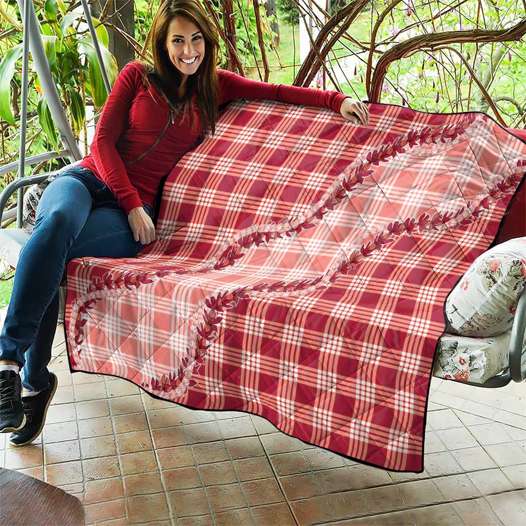 Red Hawaii Palaka Quilt Hawaiian Pikake Lei