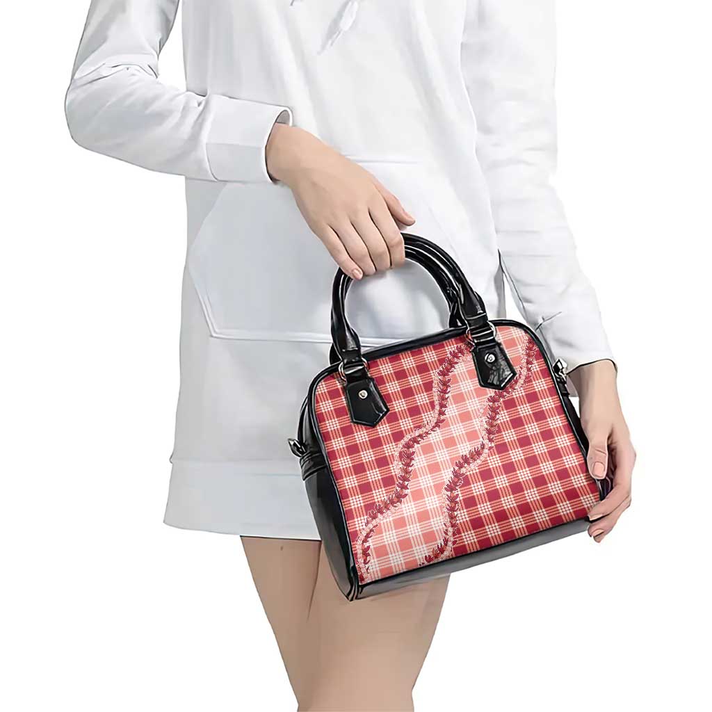 Red Hawaii Palaka Shoulder Handbag Hawaiian Pikake Lei