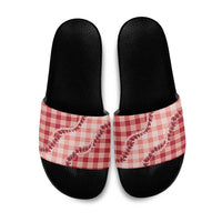 Red Hawaii Palaka Slide Sandals Hawaiian Pikake Lei