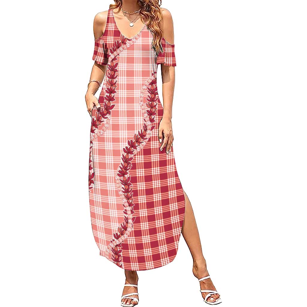 Red Hawaii Palaka Summer Maxi Dress Hawaiian Pikake Lei LT05 Women Red - Polynesian Pride