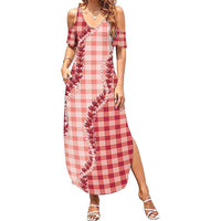Red Hawaii Palaka Summer Maxi Dress Hawaiian Pikake Lei LT05 Women Red - Polynesian Pride