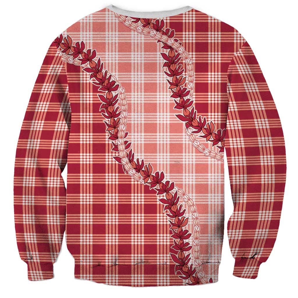 Red Hawaii Palaka Sweatshirt Hawaiian Pikake Lei