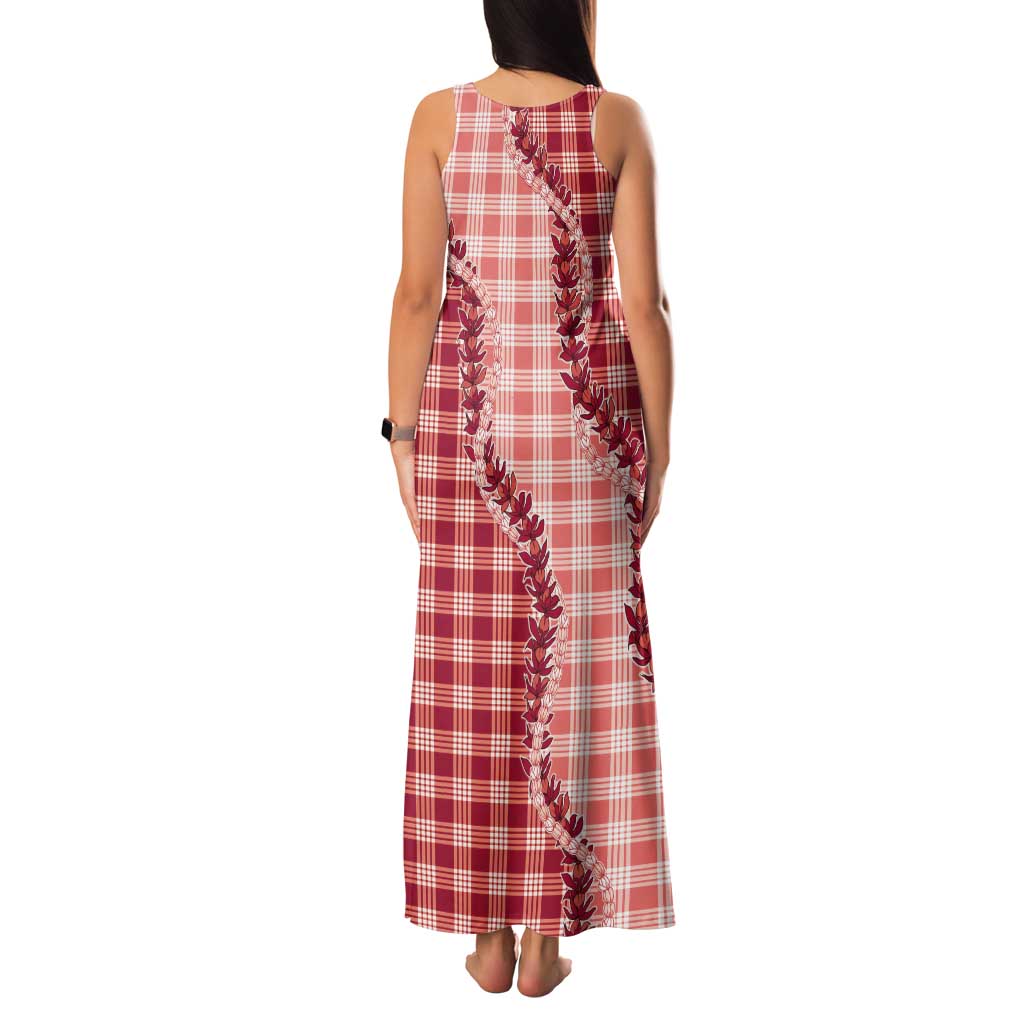 Red Hawaii Palaka Tank Maxi Dress Hawaiian Pikake Lei