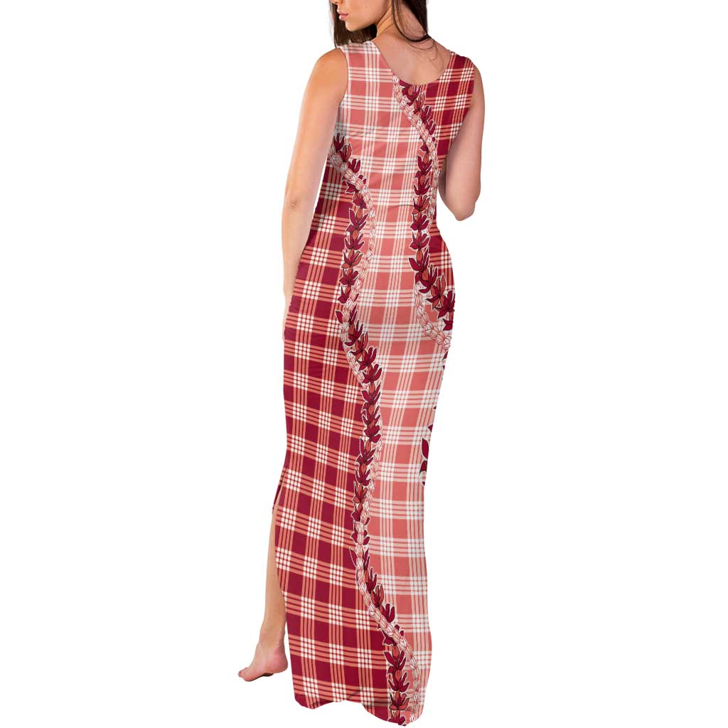 Red Hawaii Palaka Tank Maxi Dress Hawaiian Pikake Lei