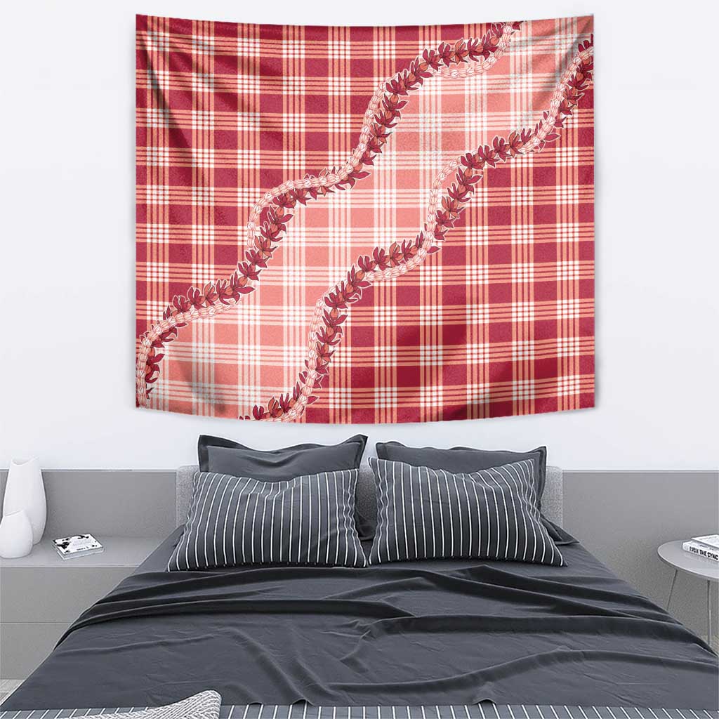 Red Hawaii Palaka Tapestry Hawaiian Pikake Lei