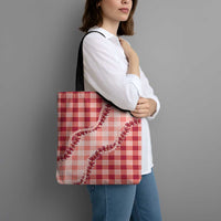 Red Hawaii Palaka Tote Bag Hawaiian Pikake Lei