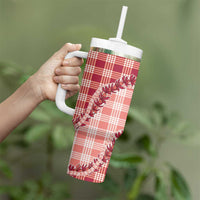 Red Hawaii Palaka Tumbler With Handle Hawaiian Pikake Lei