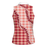 Red Hawaii Palaka Women Sleeveless Polo Shirt Hawaiian Pikake Lei