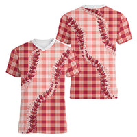 Red Hawaii Palaka Women V-Neck T-Shirt Hawaiian Pikake Lei