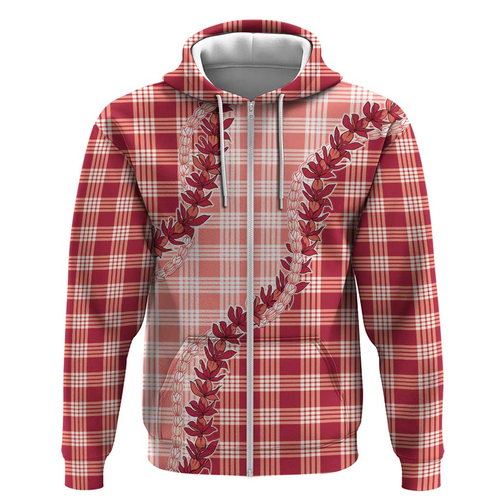 Red Hawaii Palaka Zip Hoodie Hawaiian Pikake Lei LT05 Zip Hoodie Red - Polynesian Pride