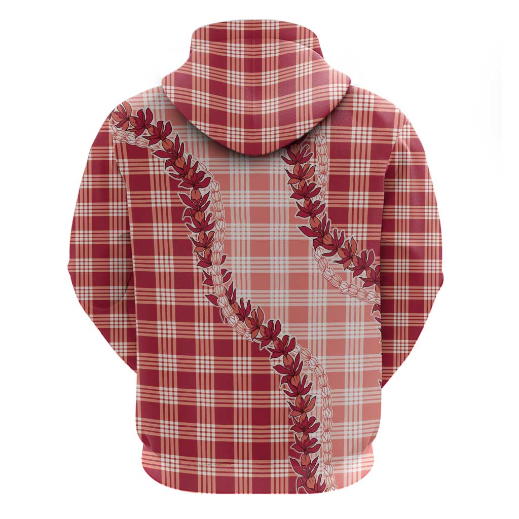 Red Hawaii Palaka Zip Hoodie Hawaiian Pikake Lei LT05 - Polynesian Pride