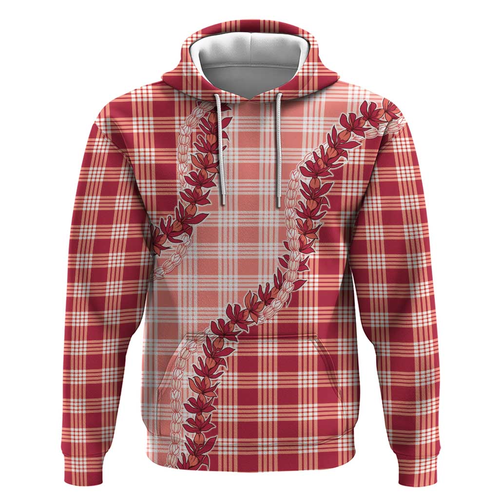 Red Hawaii Palaka Zip Hoodie Hawaiian Pikake Lei LT05 Pullover Hoodie Red - Polynesian Pride
