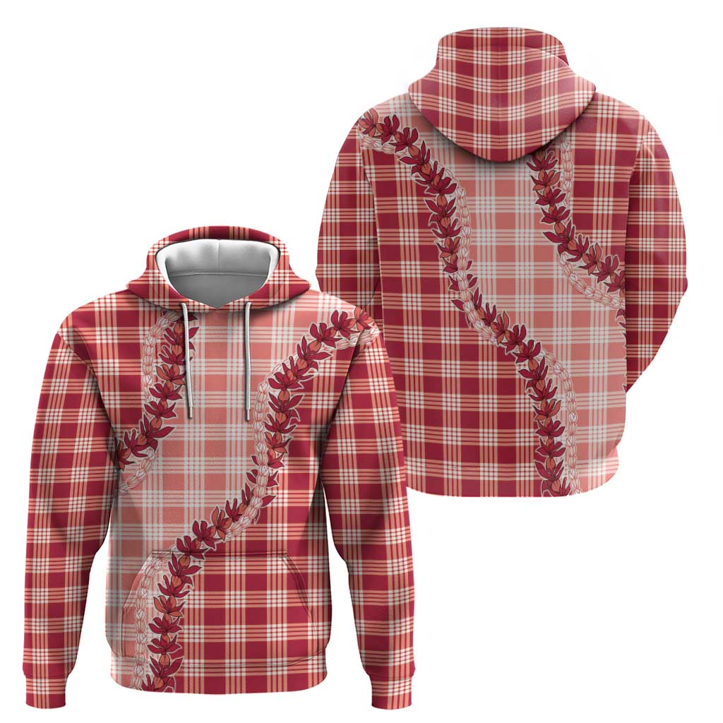 Red Hawaii Palaka Zip Hoodie Hawaiian Pikake Lei LT05 - Polynesian Pride