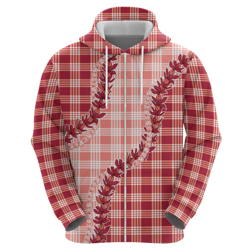 Red Hawaii Palaka Zip Hoodie Hawaiian Pikake Lei LT05 - Polynesian Pride