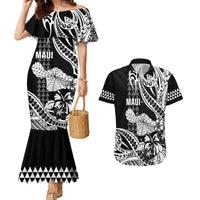 Hawaii Maui Upena Kiloi Couples Matching Mermaid Dress and Hawaiian Shirt Kakau Tribal Pattern Black Version LT05 Black - Polynesian Pride
