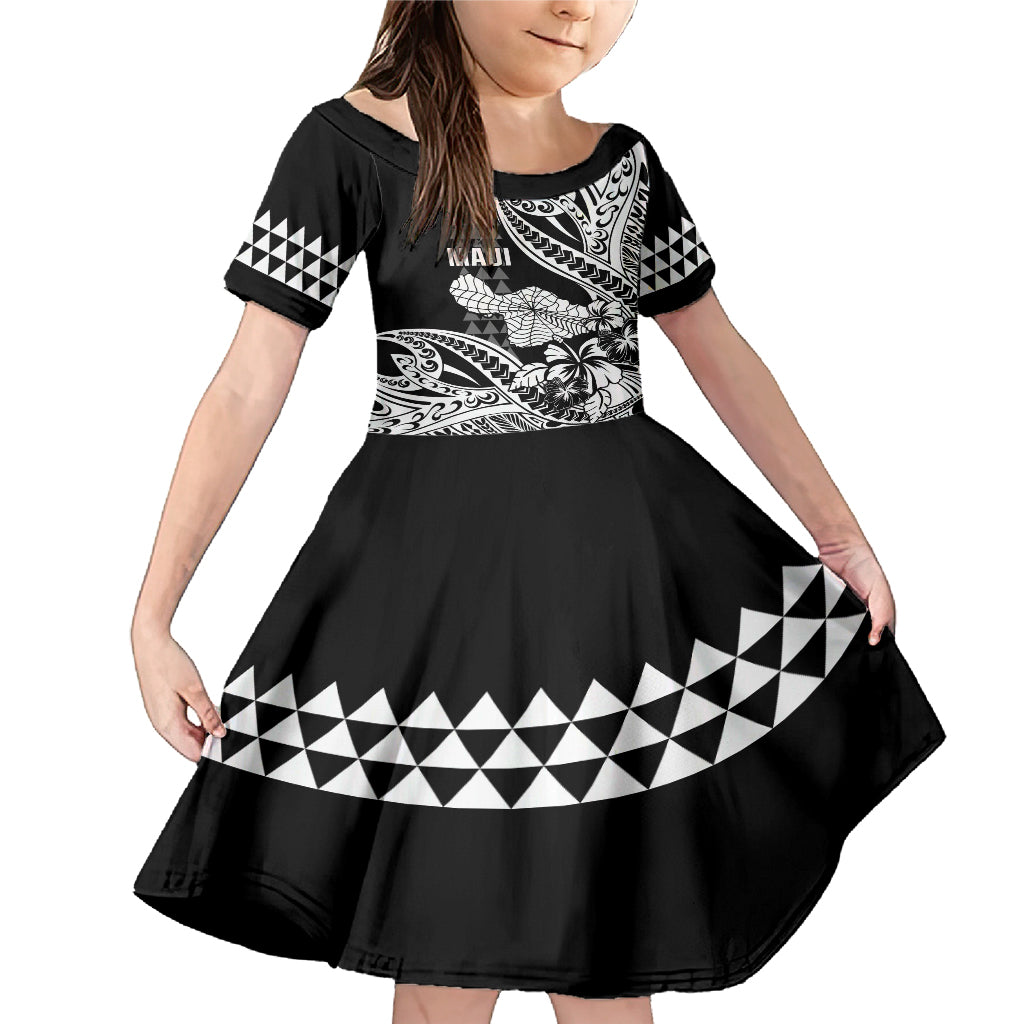 Hawaii Maui Upena Kiloi Family Matching Mermaid Dress and Hawaiian Shirt Kakau Tribal Pattern Black Version LT05 Daughter's Dress Black - Polynesian Pride
