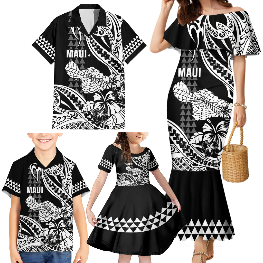 Hawaii Maui Upena Kiloi Family Matching Mermaid Dress and Hawaiian Shirt Kakau Tribal Pattern Black Version LT05 - Polynesian Pride