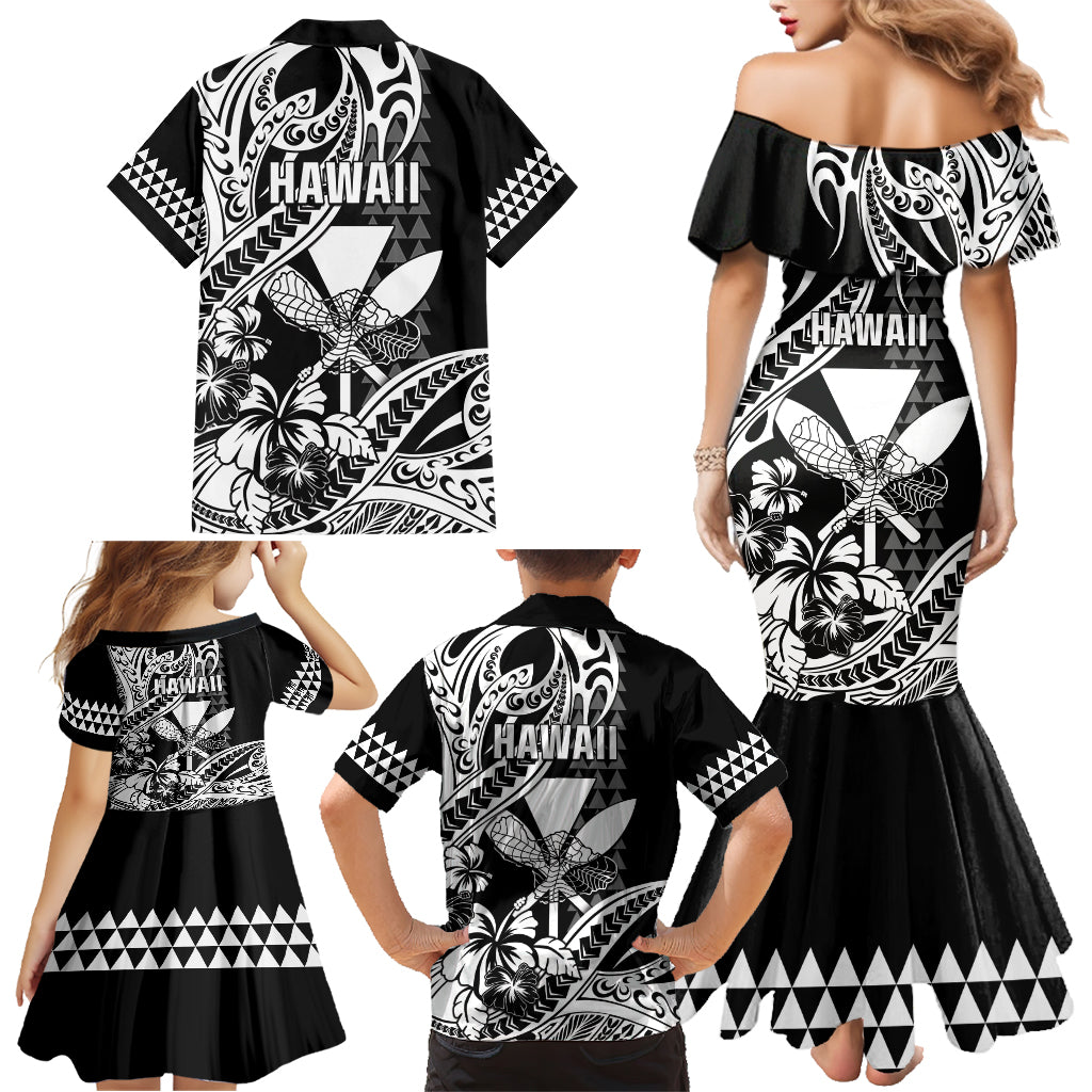 Hawaii Maui Upena Kiloi Family Matching Mermaid Dress and Hawaiian Shirt Kakau Tribal Pattern Black Version LT05 - Polynesian Pride