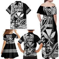Hawaii Maui Upena Kiloi Family Matching Off Shoulder Maxi Dress and Hawaiian Shirt Kakau Tribal Pattern Black Version LT05 - Polynesian Pride