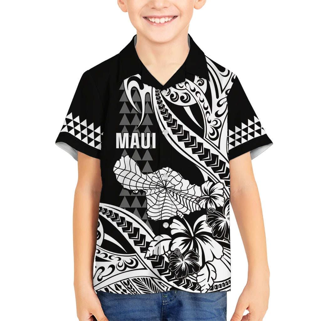 Hawaii Maui Upena Kiloi Family Matching Off Shoulder Maxi Dress and Hawaiian Shirt Kakau Tribal Pattern Black Version LT05 Son's Shirt Black - Polynesian Pride