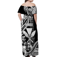 Hawaii Maui Upena Kiloi Off Shoulder Maxi Dress Kakau Tribal Pattern Black Version LT05 - Polynesian Pride