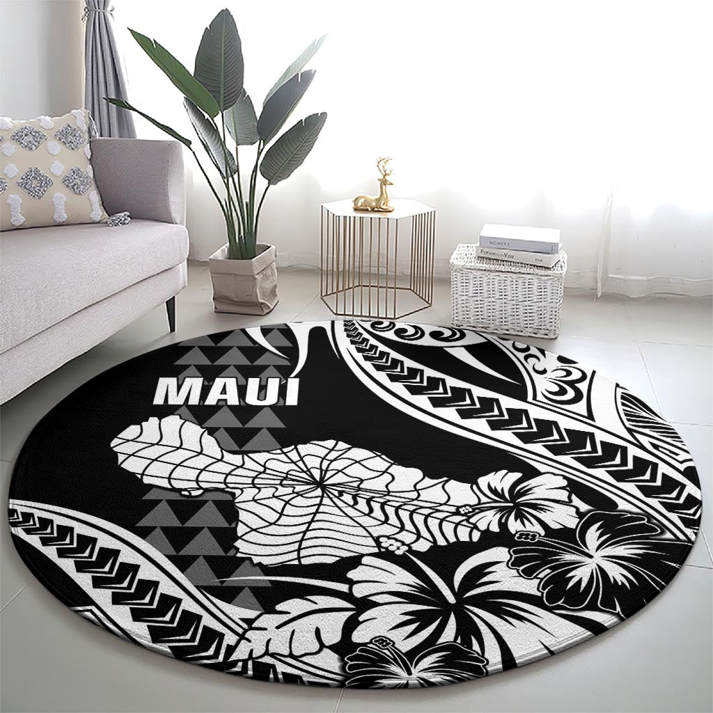 Maui Upena Kiloi Round Carpet Kakau Tribal Pattern Black Version LT05 - Polynesian Pride