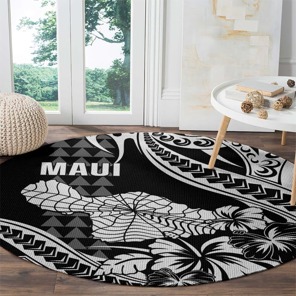 Maui Upena Kiloi Round Carpet Kakau Tribal Pattern Black Version LT05 - Polynesian Pride