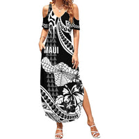 Hawaii Maui Upena Kiloi Summer Maxi Dress Kakau Tribal Pattern Black Version