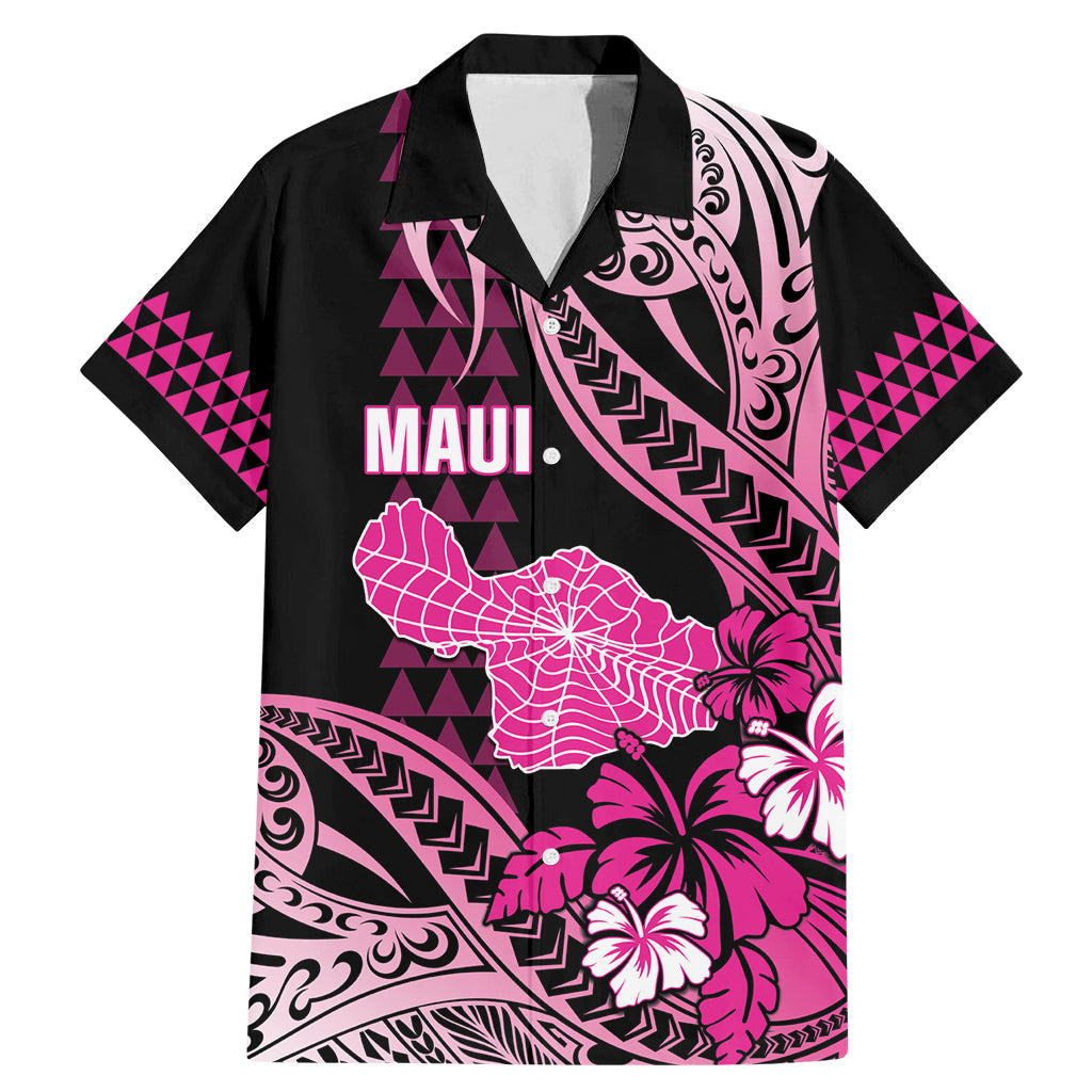 Hawaii Maui Upena Kiloi Family Matching Mermaid Dress and Hawaiian Shirt Kakau Tribal Pattern Pink Version LT05 Dad's Shirt - Short Sleeve Pink - Polynesian Pride