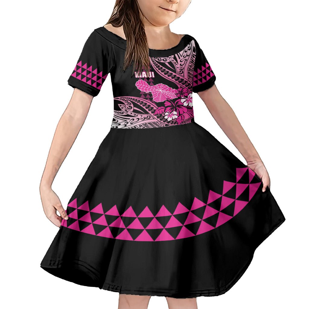 Hawaii Maui Upena Kiloi Family Matching Off Shoulder Maxi Dress and Hawaiian Shirt Kakau Tribal Pattern Pink Version LT05 Daughter's Dress Pink - Polynesian Pride
