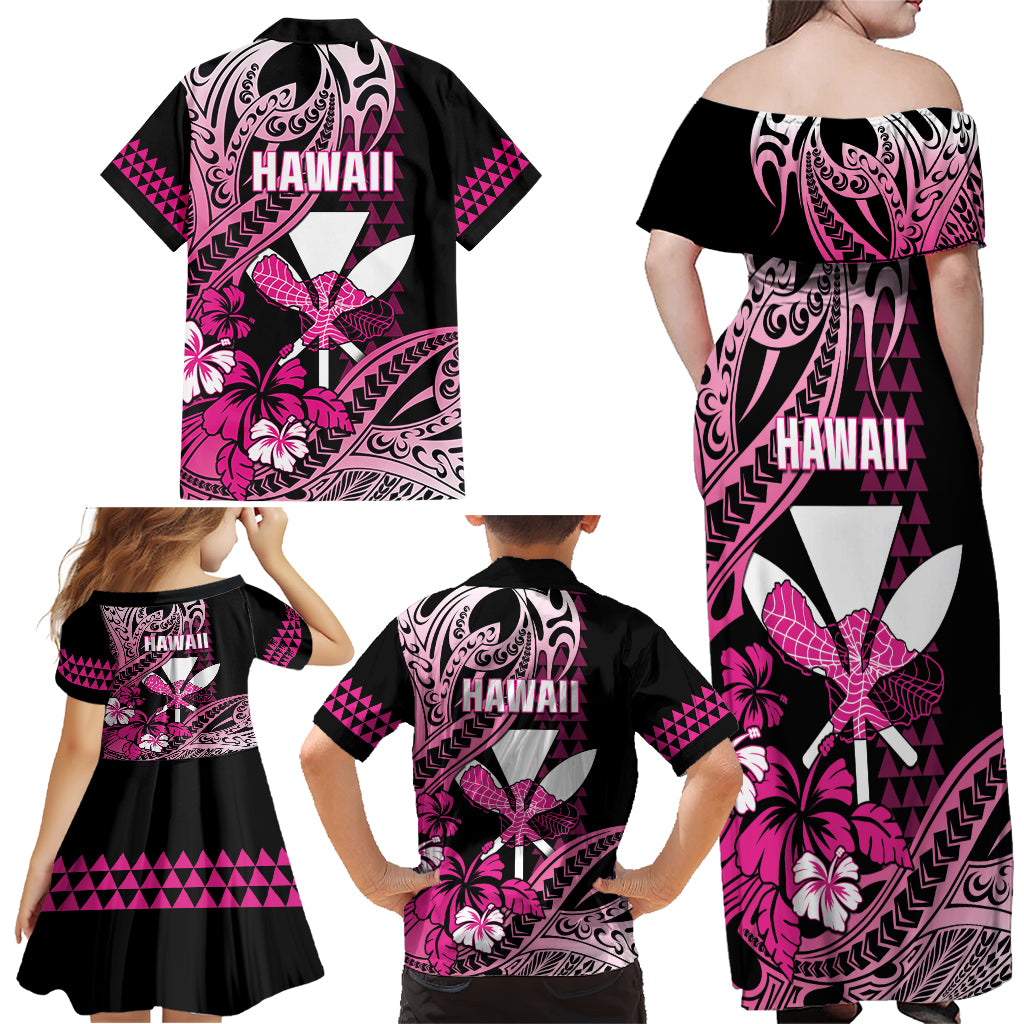 Hawaii Maui Upena Kiloi Family Matching Off Shoulder Maxi Dress and Hawaiian Shirt Kakau Tribal Pattern Pink Version LT05 - Polynesian Pride