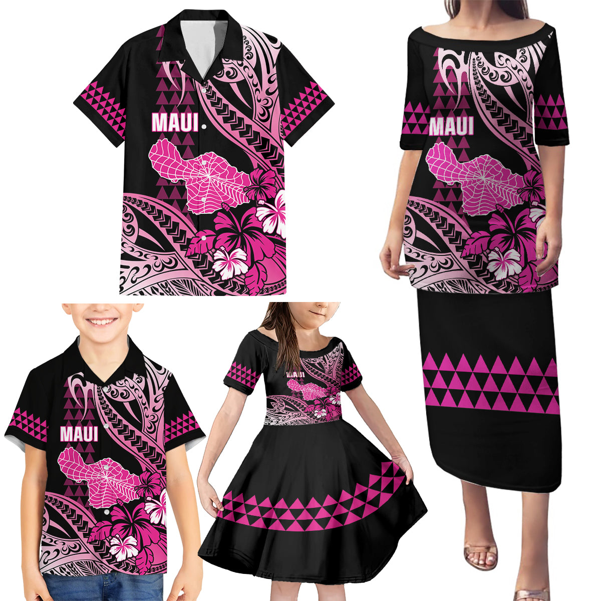 Hawaii Maui Upena Kiloi Family Matching Puletasi and Hawaiian Shirt Kakau Tribal Pattern Pink Version LT05 - Polynesian Pride