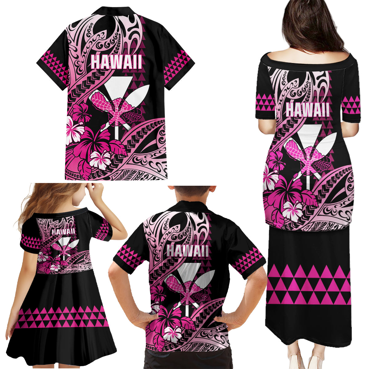 Hawaii Maui Upena Kiloi Family Matching Puletasi and Hawaiian Shirt Kakau Tribal Pattern Pink Version LT05 - Polynesian Pride
