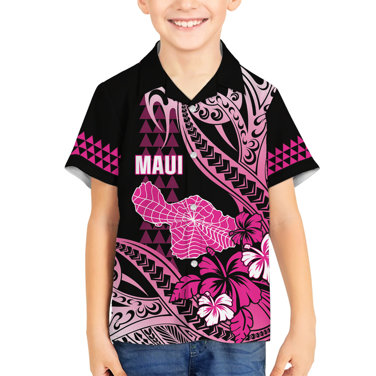 Hawaii Maui Upena Kiloi Family Matching Puletasi and Hawaiian Shirt Kakau Tribal Pattern Pink Version LT05 Son's Shirt Pink - Polynesian Pride