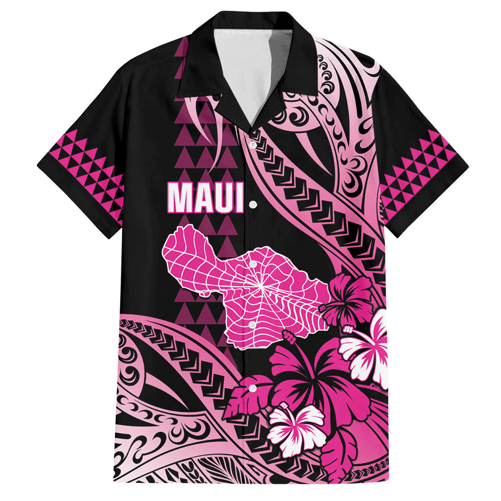 Hawaii Maui Upena Kiloi Family Matching Tank Maxi Dress and Hawaiian Shirt Kakau Tribal Pattern Pink Version