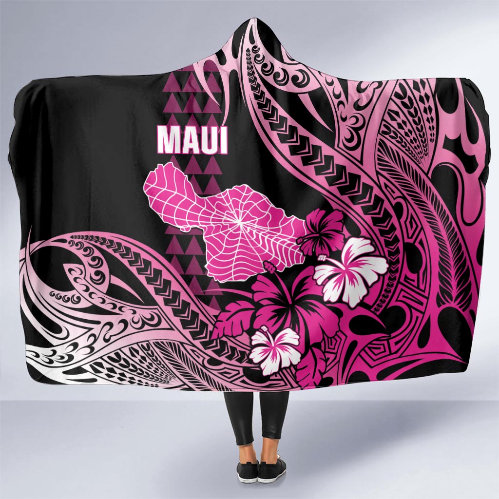 Hawaii Maui Upena Kiloi Hooded Blanket Kakau Tribal Pattern Pink Version LT05 - Polynesian Pride