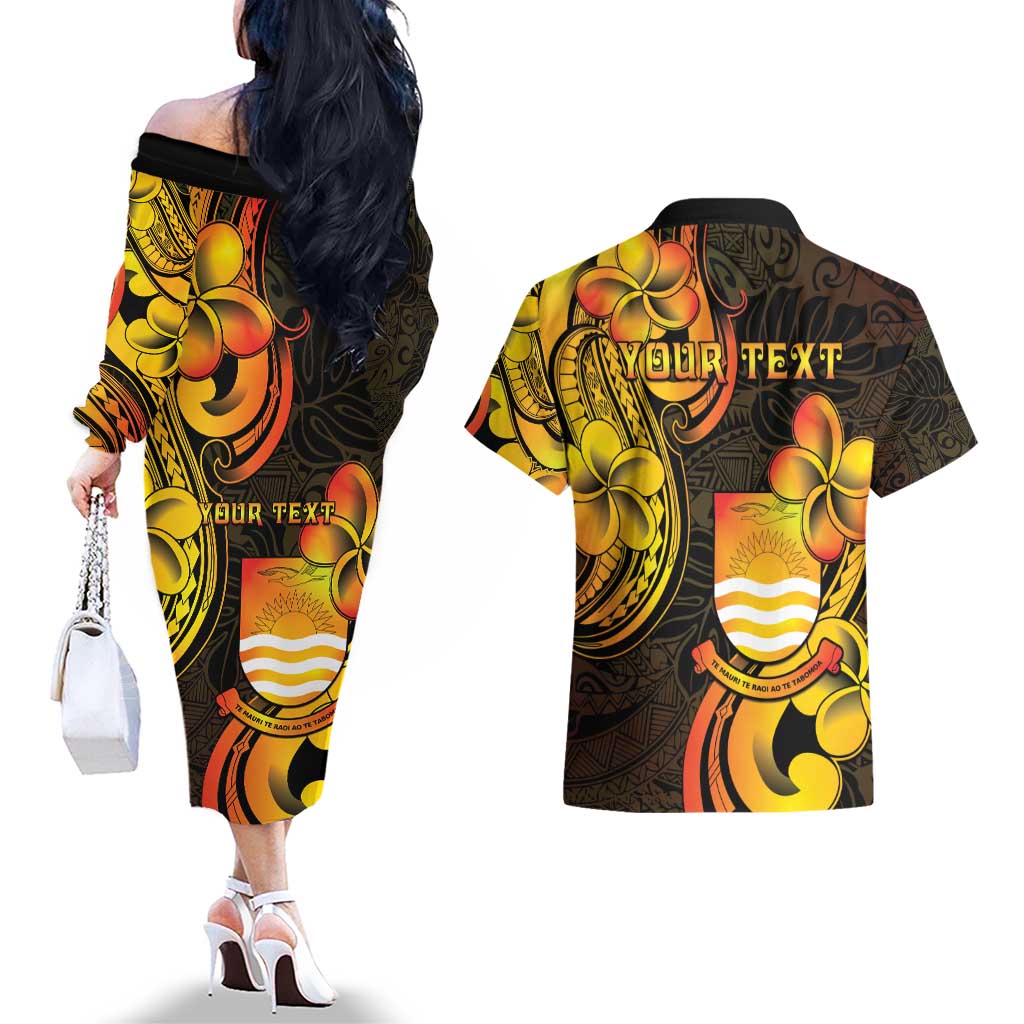 Personalised Kiribati Independence Day Couples Matching Off The Shoulder Long Sleeve Dress and Hawaiian Shirt 46th Anniversary LT05 - Polynesian Pride