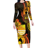 Personalised Kiribati Independence Day Family Matching Long Sleeve Bodycon Dress and Hawaiian Shirt 46th Anniversary LT05 Mom's Dress Yellow - Polynesian Pride