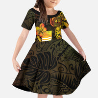Personalised Kiribati Independence Day Family Matching Off The Shoulder Long Sleeve Dress and Hawaiian Shirt 46th Anniversary LT05 Daughter's Dress Yellow - Polynesian Pride