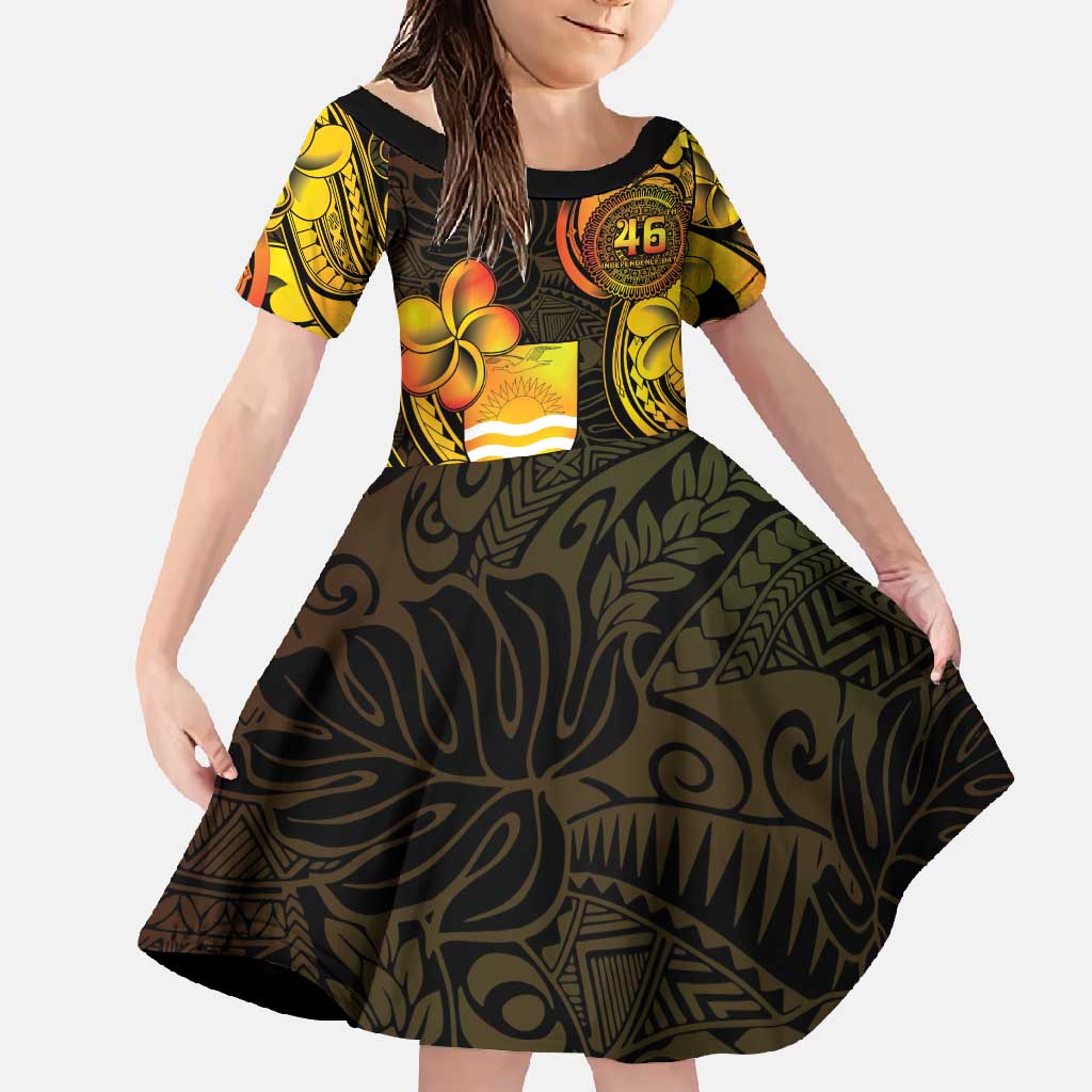 Personalised Kiribati Independence Day Family Matching Off Shoulder Maxi Dress and Hawaiian Shirt 46th Anniversary LT05 Daughter's Dress Yellow - Polynesian Pride