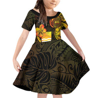 Personalised Kiribati Independence Day Family Matching Off Shoulder Short Dress and Hawaiian Shirt 46th Anniversary LT05 Daughter's Dress Yellow - Polynesian Pride