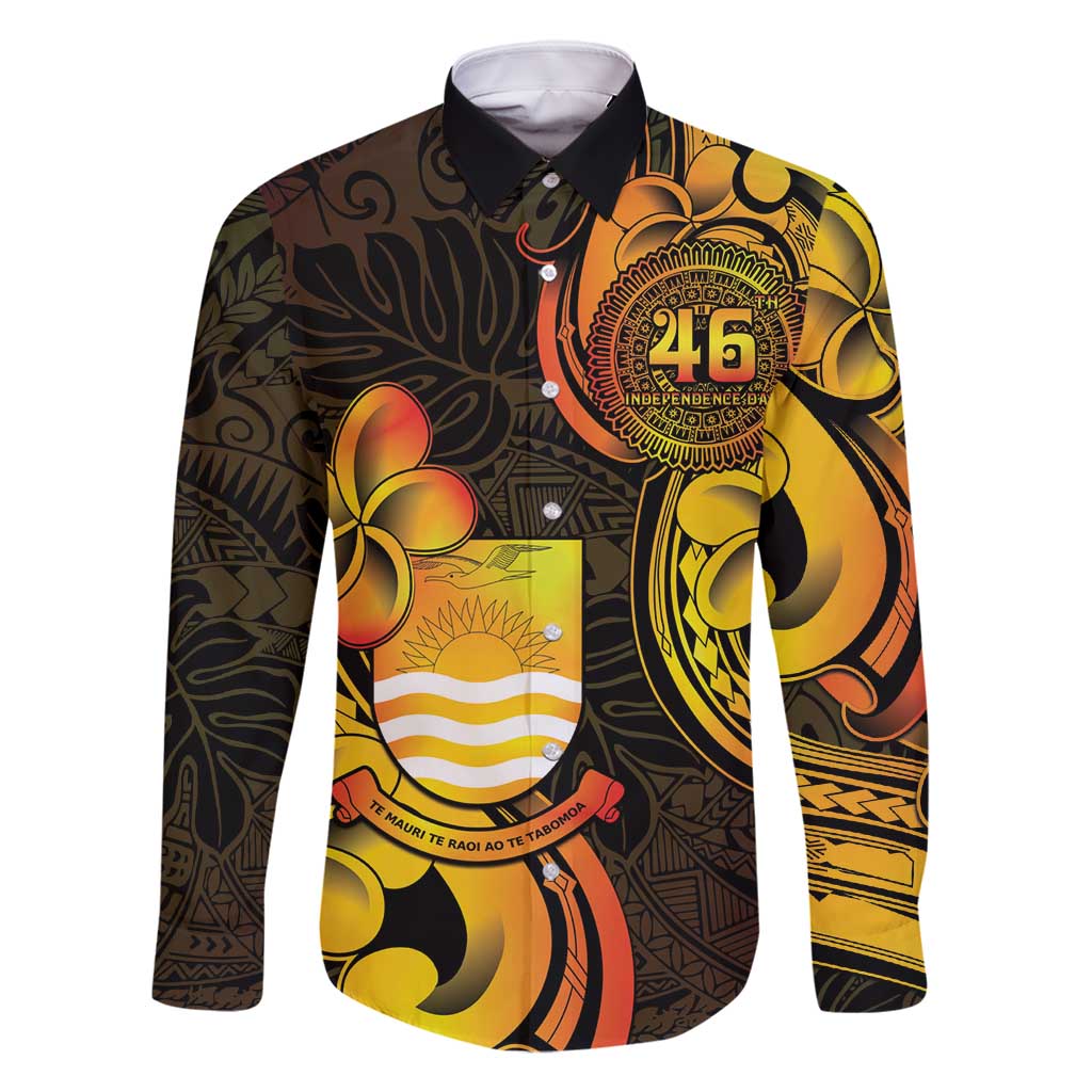 Personalised Kiribati Independence Day Family Matching Off Shoulder Short Dress and Hawaiian Shirt 46th Anniversary LT05 Dad's Shirt - Long Sleeve Yellow - Polynesian Pride