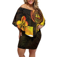 Personalised Kiribati Independence Day Family Matching Off Shoulder Short Dress and Hawaiian Shirt 46th Anniversary LT05 Mom's Dress Yellow - Polynesian Pride