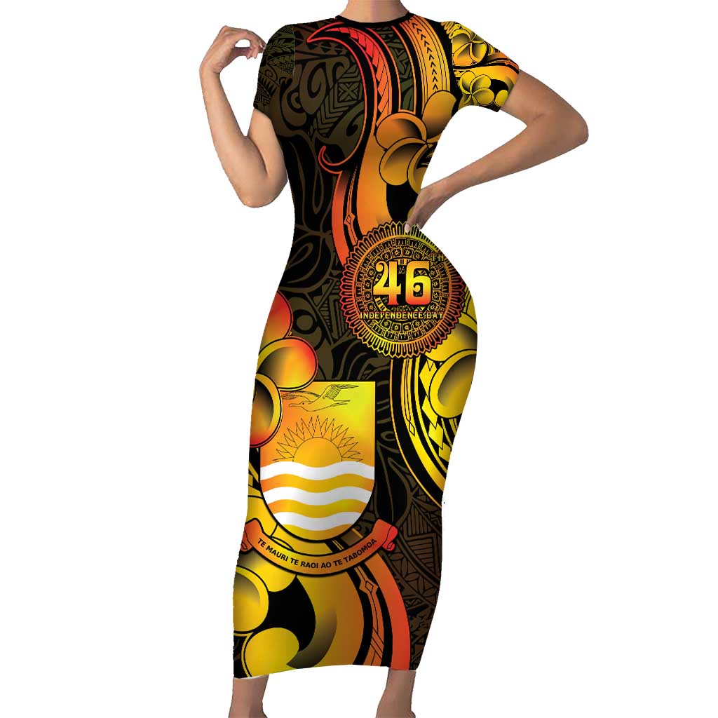 Personalised Kiribati Independence Day Family Matching Short Sleeve Bodycon Dress and Hawaiian Shirt 46th Anniversary LT05 Mom's Dress Yellow - Polynesian Pride