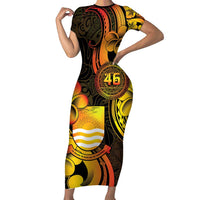 Personalised Kiribati Independence Day Family Matching Short Sleeve Bodycon Dress and Hawaiian Shirt 46th Anniversary LT05 Mom's Dress Yellow - Polynesian Pride