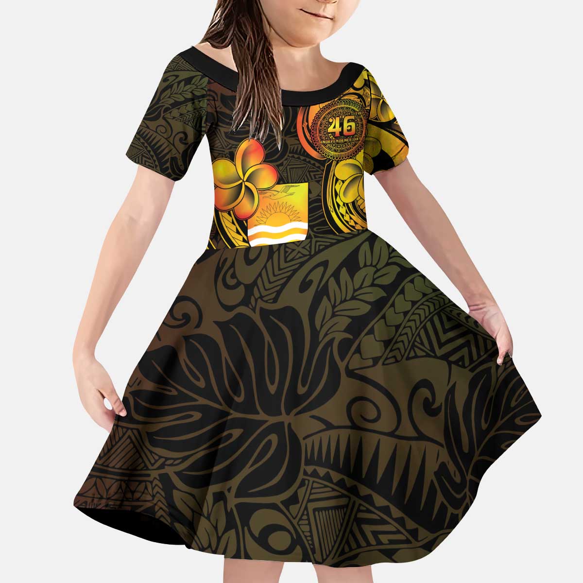 Personalised Kiribati Independence Day Kid Short Sleeve Dress 46th Anniversary