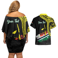 Personalised Vanuatu Penama Day Couples Matching Off Shoulder Short Dress and Hawaiian Shirt Grunge Flag Style LT05 - Polynesian Pride